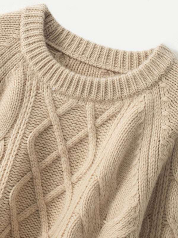 LanlyCashmere Women’s Cashmere Cable Knit Sweater – Oversized Crew Neck Pullover