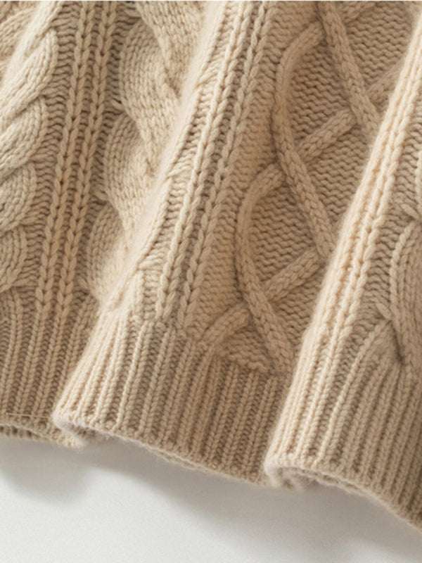 LanlyCashmere Women’s Cashmere Cable Knit Sweater – Oversized Crew Neck Pullover