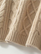 LanlyCashmere Women’s Cashmere Cable Knit Sweater – Oversized Crew Neck Pullover