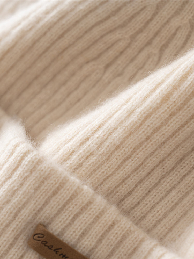LANLY 100% Pure Cashmere Ribbed Beanie - OEM/ODM Double Layer Unisex Knit Hat for Private Label Luxury Brands