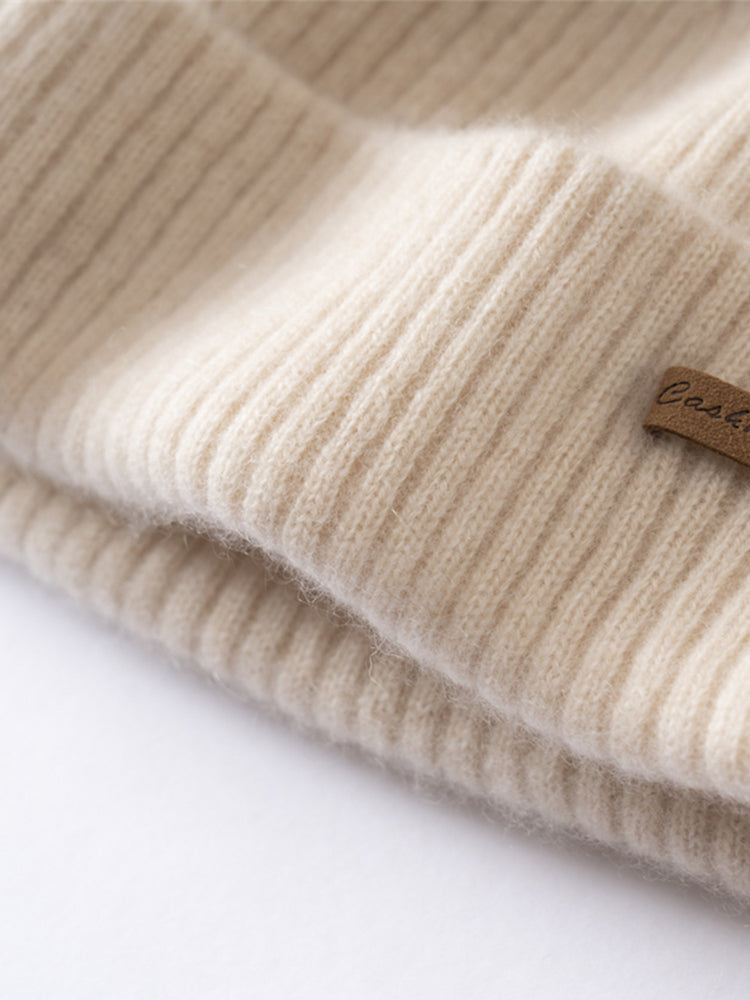 LANLY 100% Pure Cashmere Ribbed Beanie - OEM/ODM Double Layer Unisex Knit Hat for Private Label Luxury Brands