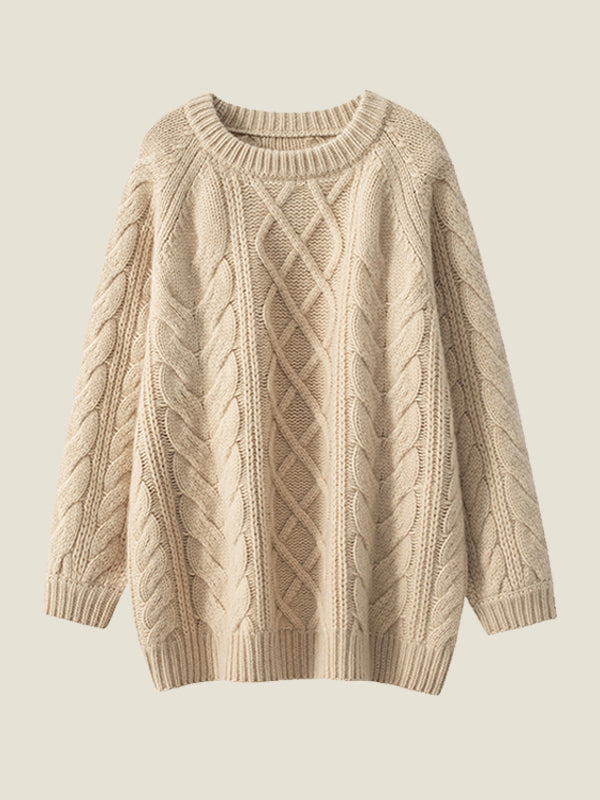 Pull torsadé en cachemire pour femme LanlyCashmere – Col rond oversize