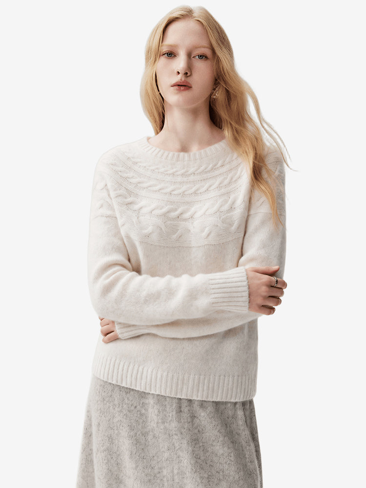 LANLY Bateau Neck Cashmere Pullover Factory: Custom Fuzzy Textured Boat Neck Knitwear Supplier with Mongolian Fleece