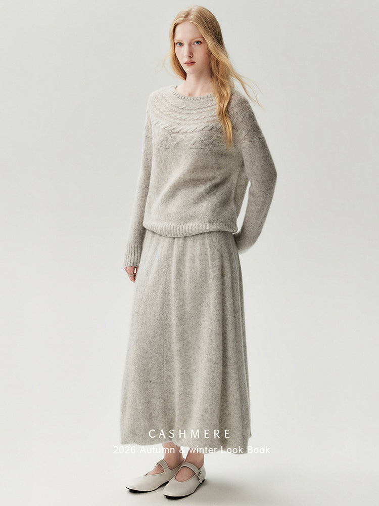 LANLY Bateau Neck Cashmere Pullover Factory: Custom Fuzzy Textured Boat Neck Knitwear Supplier with Mongolian Fleece