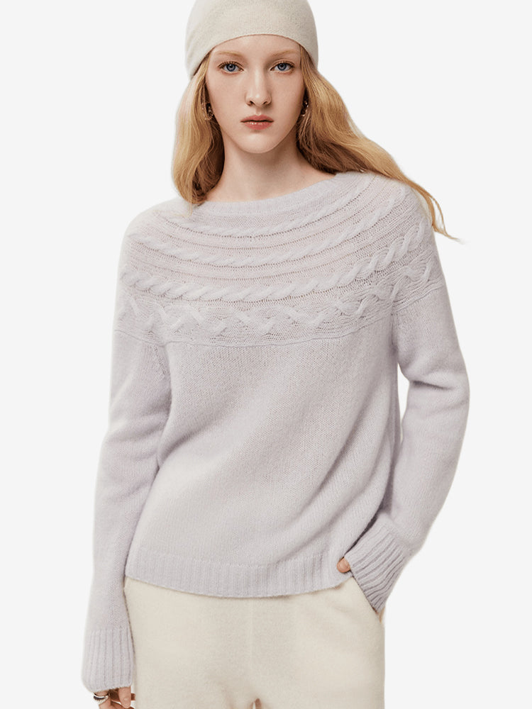LANLY Bateau Neck Cashmere Pullover Factory: Custom Fuzzy Textured Boat Neck Knitwear Supplier with Mongolian Fleece