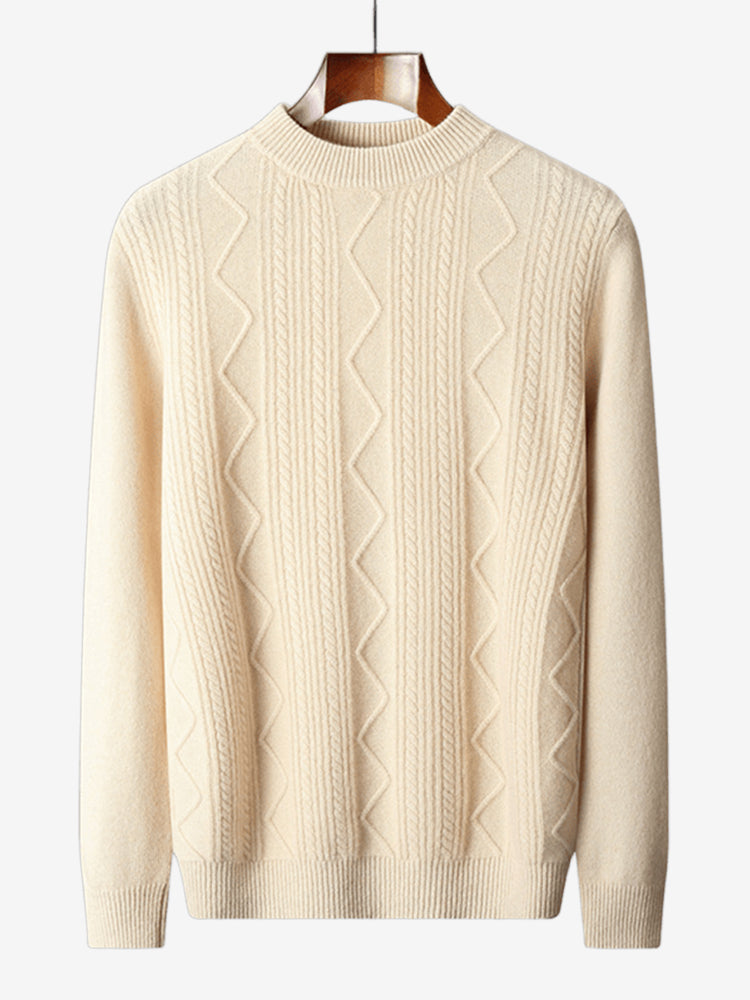 LanlyCashmere 100% Wool Textured Sweater – Soft Knit Crewneck Pullover