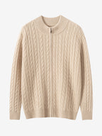 Lanly Cashmere Men's Full-Zip Sweater - Cable Knit Cardigan