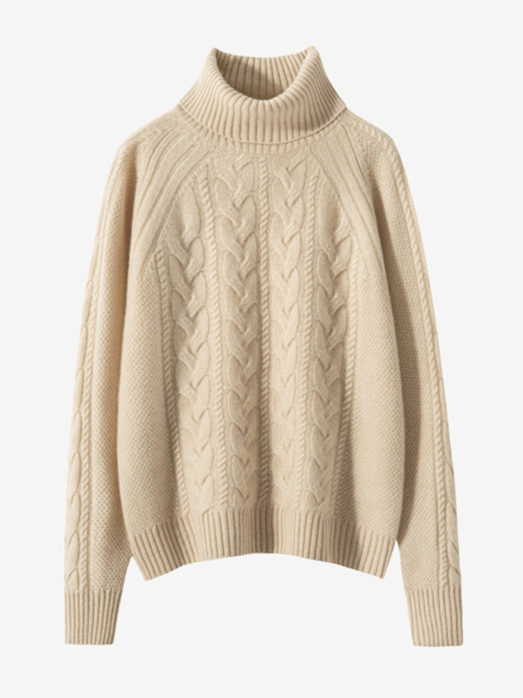 Lanly Cashmere Turtleneck Sweater - Mongolia Cable Knit Pullover
