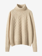 Lanly Cashmere Turtleneck Sweater - Mongolia Cable Knit Pullover