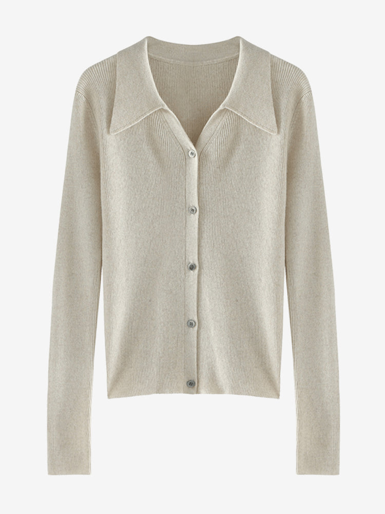 LanlyCashmere Women’s Collared Cashmere Cardigan – Slim Fit Button Knit Top