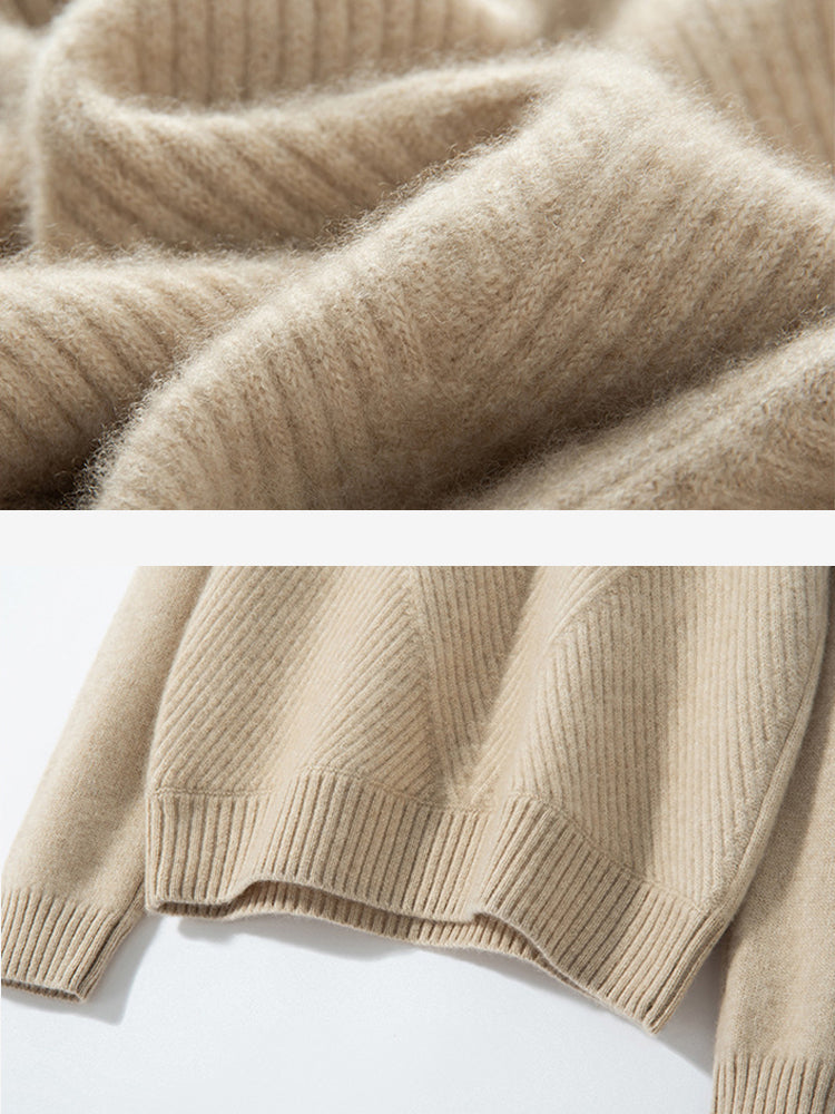 LanlyCashmere Women's Wool Cashmere Blend Mock Neck Sweater – Diagonal Rib Knit Pullover