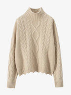 LANLY - Women's Cable Knit Cashmere Sweater Heavyweight Mongolian Mock Neck Pullover
