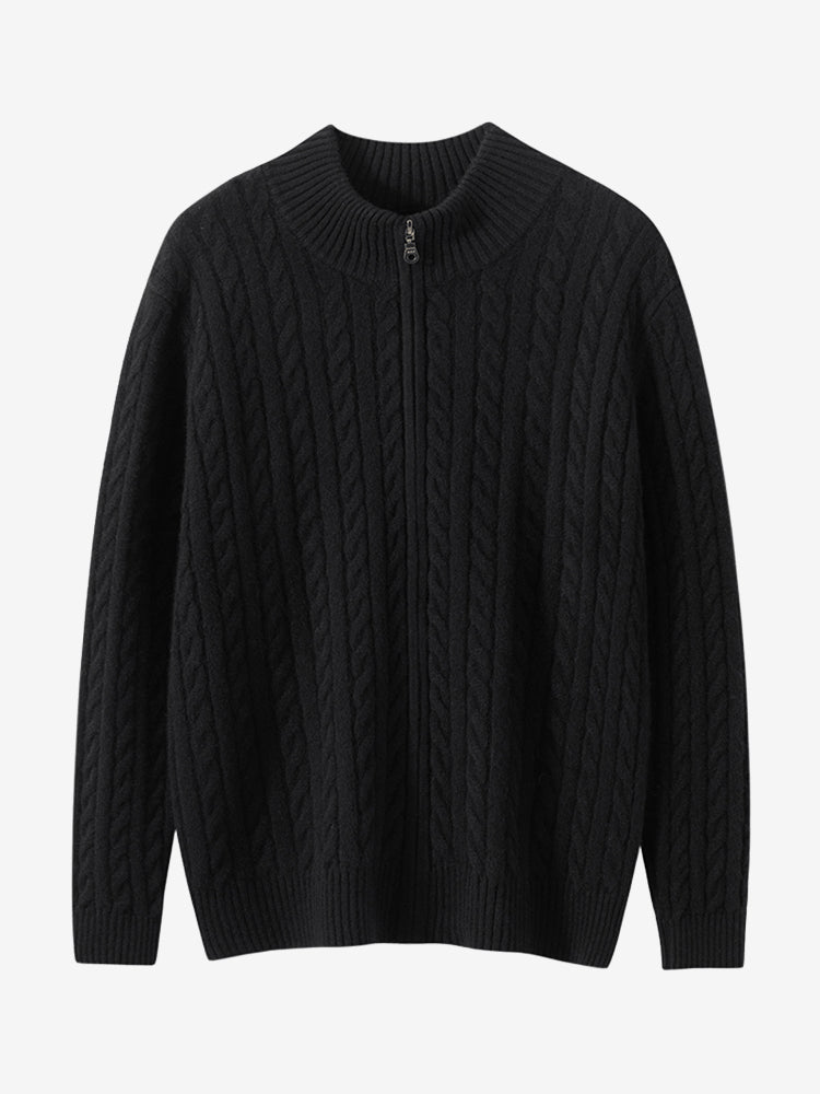 Lanly Cashmere Men's Full-Zip Sweater - Cable Knit Cardigan