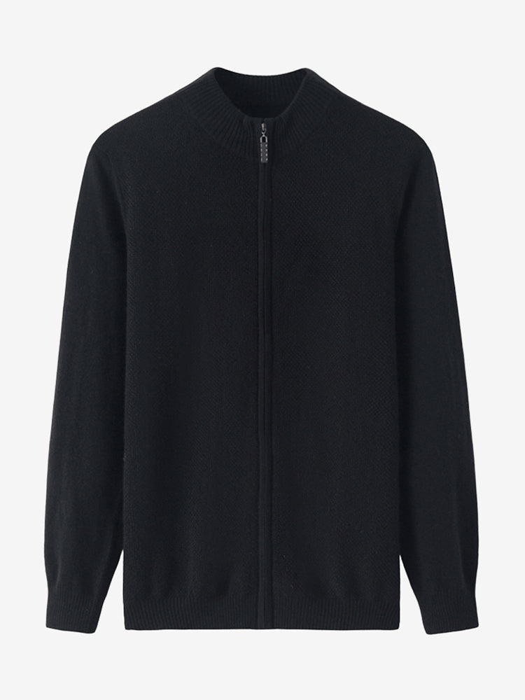 LanlyCashmere Men’s Premium Mongolia Cashmere Full-Zip Mock Neck Cardigan