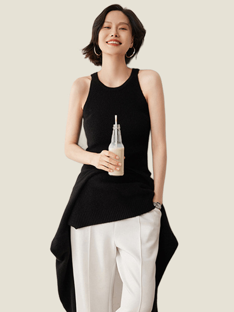 LanlyCashmere Women’s Cashmere Crop Top – Ribbed Knit Sleeveless Fitted Tank