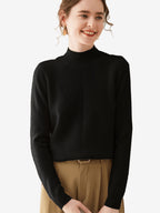 LanlyCashmere Women's Wool Cashmere Blend Mock Neck Sweater – Diagonal Rib Knit Pullover