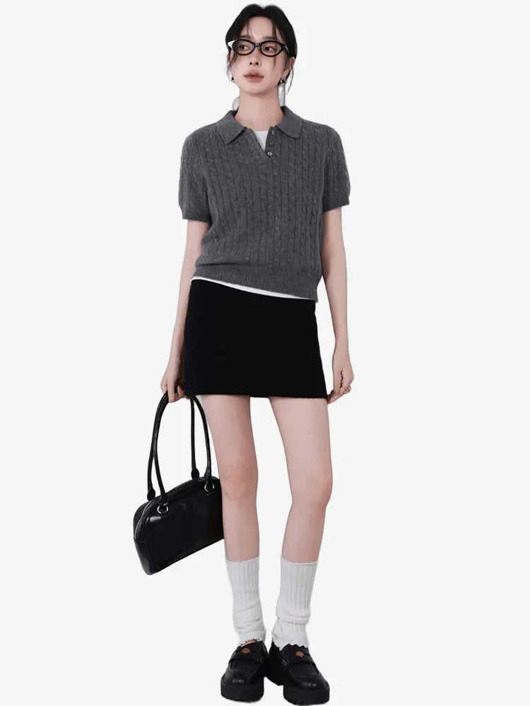 LANLY - Women's Cashmere Mini Skirt Heavyweight Mongolian Knit Skirt