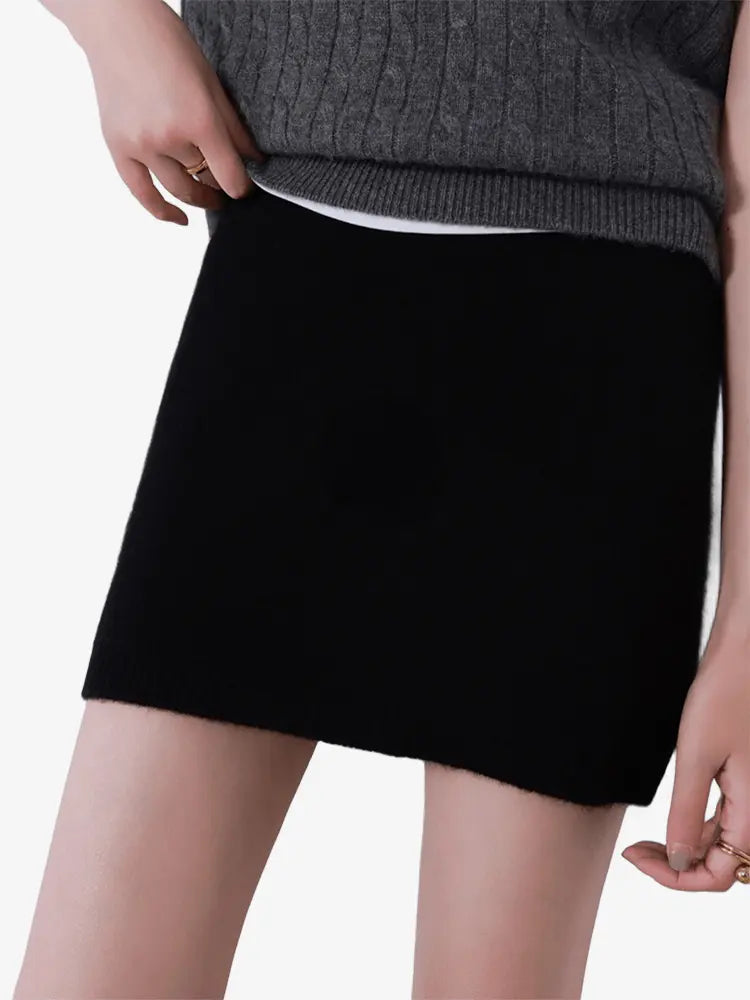 LANLY - Women's Cashmere Mini Skirt Heavyweight Mongolian Knit Skirt