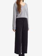 LANLY - Women's Cashmere Pants Mongolian Full Needle Rib Knit Wide Leg Pants