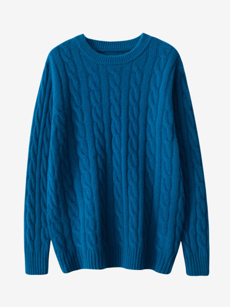 LanlyCashmere Cable Knit Cashmere Sweater – Classic Soft Crewneck Pullover