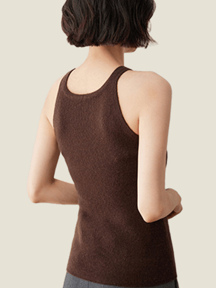 LanlyCashmere Women’s Cashmere Crop Top – Ribbed Knit Sleeveless Fitted Tank