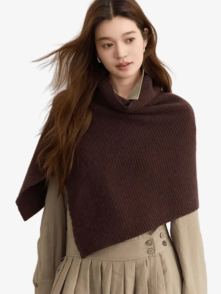 LANLY - Women's Cropped Cashmere Poncho Mongolian Cashmere Ribbed Shawl