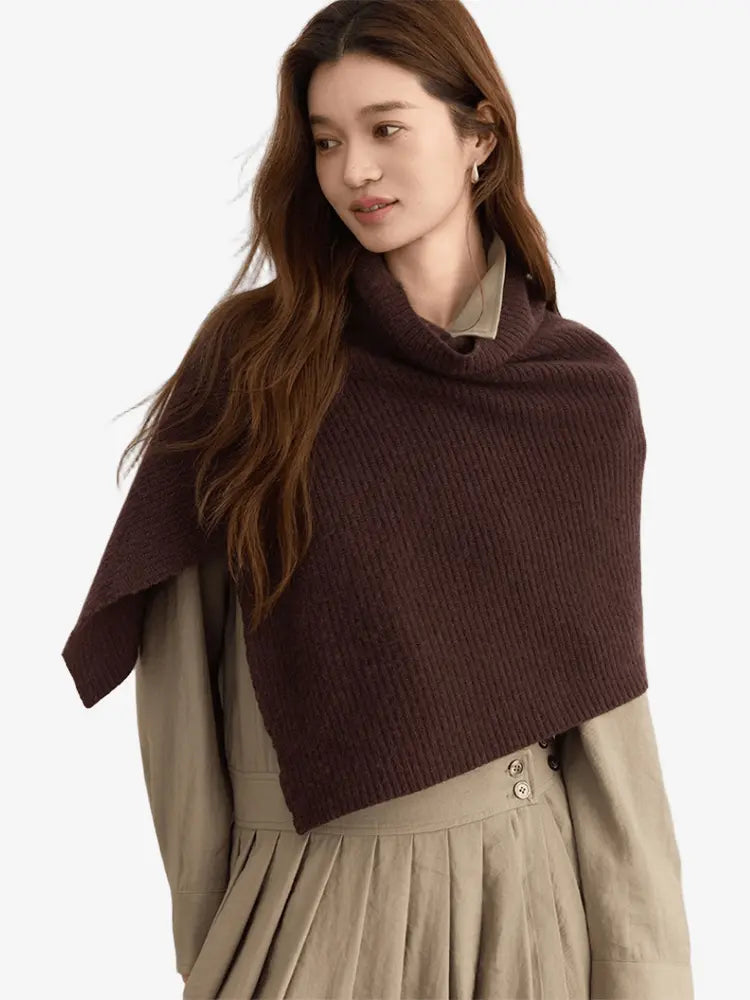 LANLY - Women's Cropped Cashmere Poncho Mongolian Cashmere Ribbed Shawl
