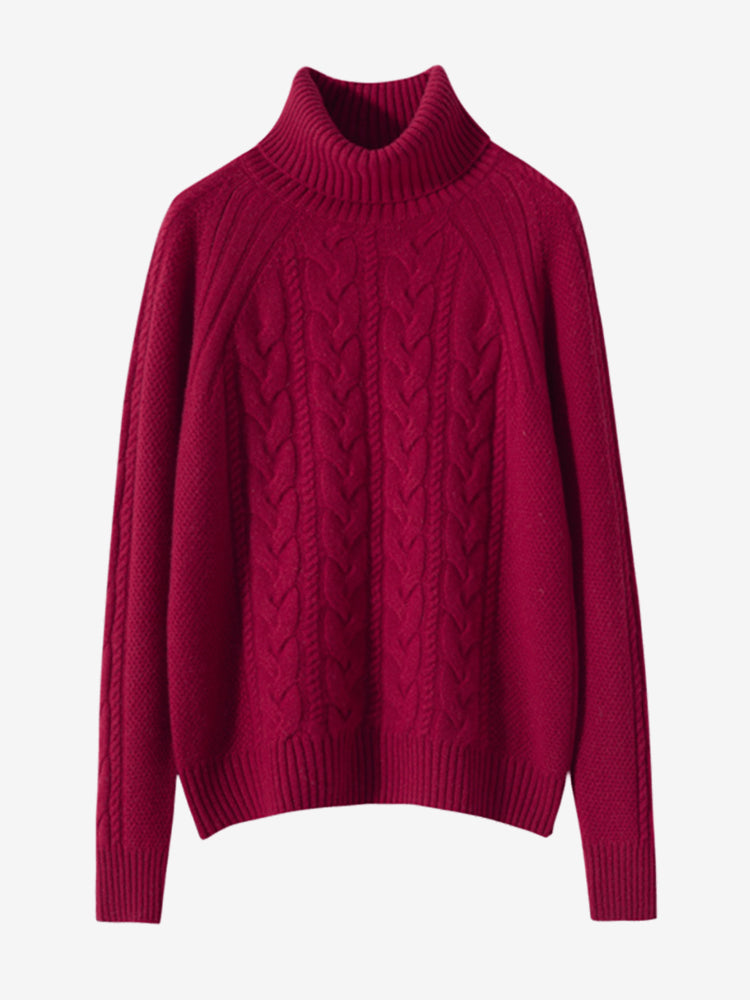 Lanly Cashmere Turtleneck Sweater - Mongolia Cable Knit Pullover