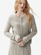 LANLY Cable Knit Cashmere Cardigan Women - Soft Non-Itchy Inner Mongolia Cashmere Fitted Crewneck Button Down Sweater