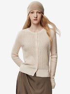 LANLY Cable Knit Cashmere Cardigan Women - Soft Non-Itchy Inner Mongolia Cashmere Fitted Crewneck Button Down Sweater