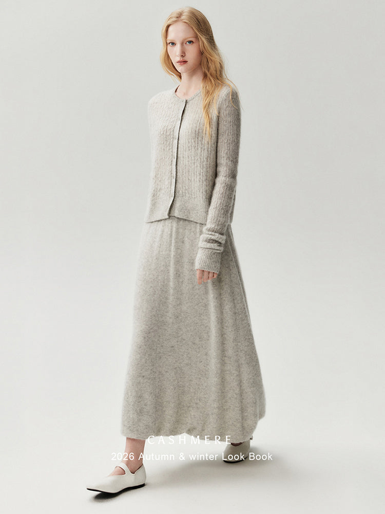 LANLY Cable Knit Cashmere Cardigan Women - Soft Non-Itchy Inner Mongolia Cashmere Fitted Crewneck Button Down Sweater