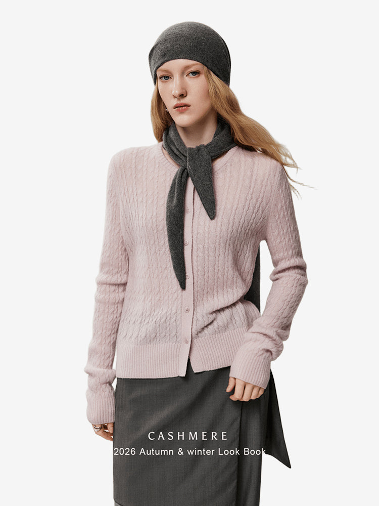LANLY Cable Knit Cashmere Cardigan Women - Soft Non-Itchy Inner Mongolia Cashmere Fitted Crewneck Button Down Sweater