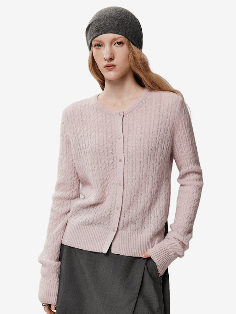 LANLY Cable Knit Cashmere Cardigan Women - Soft Non-Itchy Inner Mongolia Cashmere Fitted Crewneck Button Down Sweater