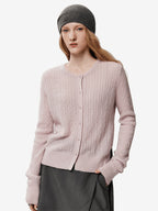 LANLY Cable Knit Cashmere Cardigan Women - Soft Non-Itchy Inner Mongolia Cashmere Fitted Crewneck Button Down Sweater