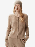 LANLY Cable Knit Cashmere Cardigan Women - Soft Non-Itchy Inner Mongolia Cashmere Fitted Crewneck Button Down Sweater