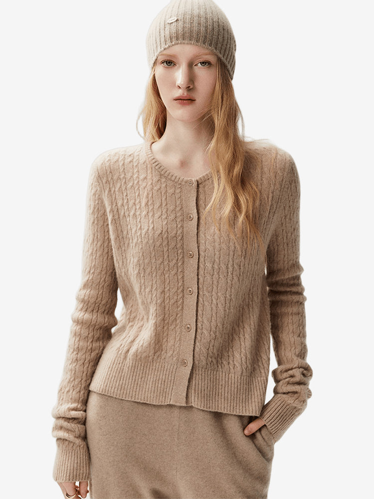 LANLY Cable Knit Cashmere Cardigan Women - Soft Non-Itchy Inner Mongolia Cashmere Fitted Crewneck Button Down Sweater