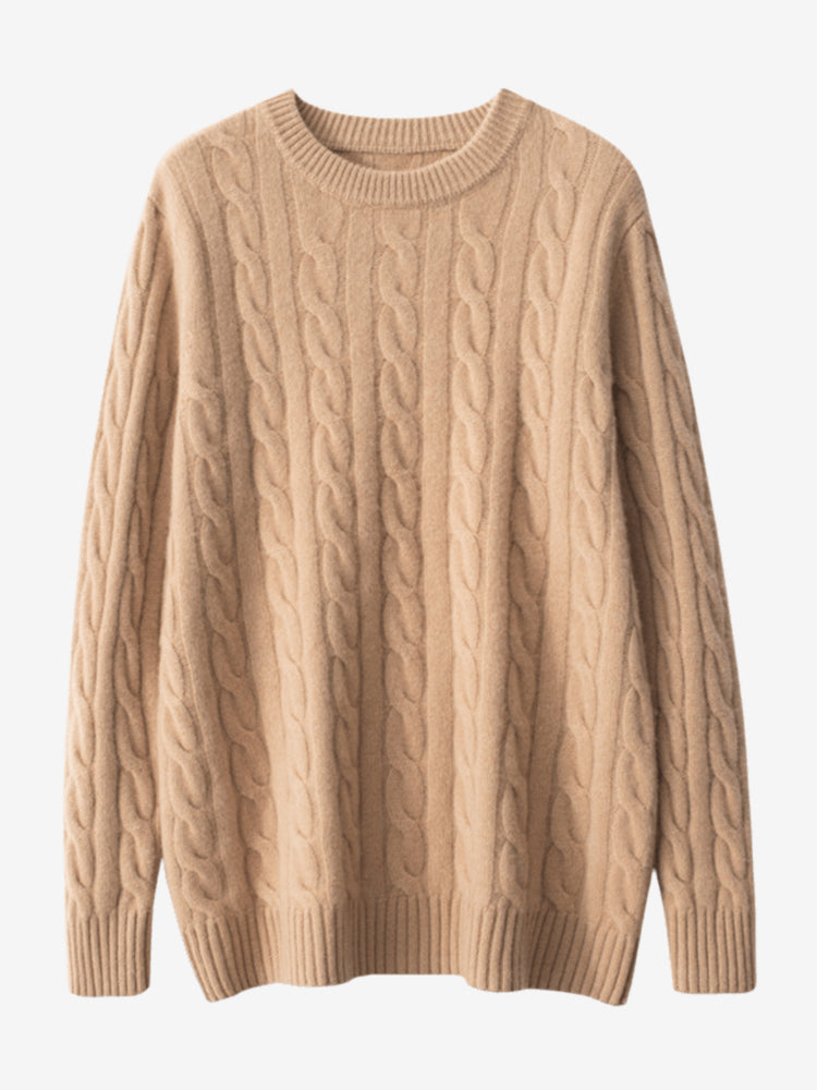 LanlyCashmere Cable Knit Cashmere Sweater – Classic Soft Crewneck Pullover