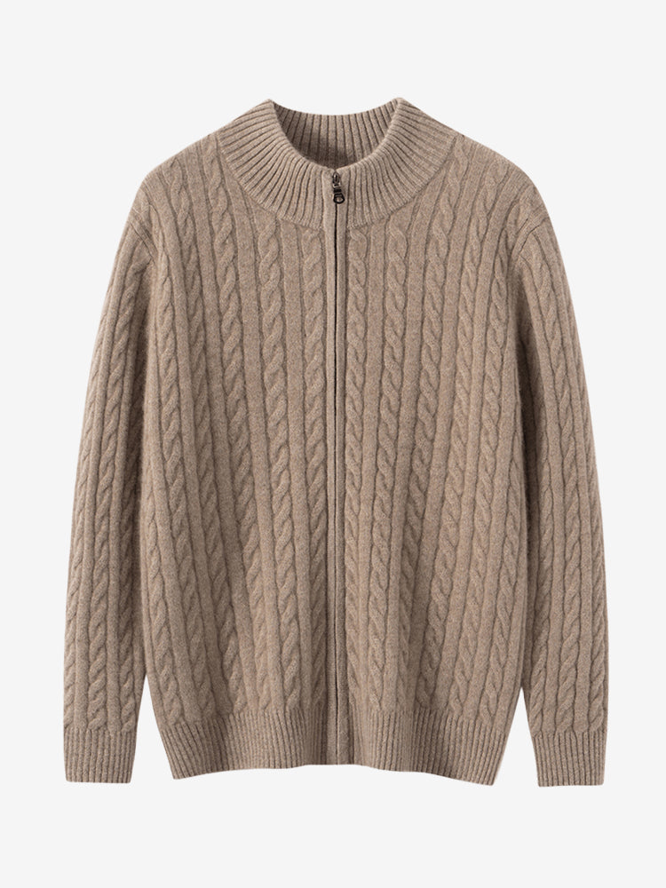 Lanly Cashmere Men's Full-Zip Sweater - Cable Knit Cardigan