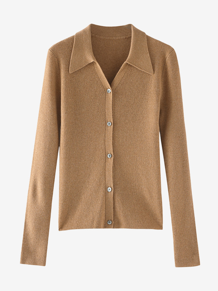 LanlyCashmere Women’s Collared Cashmere Cardigan – Slim Fit Button Knit Top