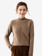 LanlyCashmere Women's Wool Cashmere Blend Mock Neck Sweater – Diagonal Rib Knit Pullover