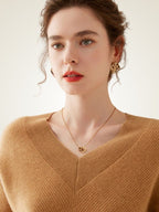 LanlyCashmere Raglan Sleeve V-Neck Cashmere Sweater – Relaxed Soft Knit