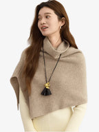 LANLY - Women's Cropped Cashmere Poncho Mongolian Cashmere Ribbed Shawl