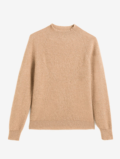 LANLY - Women's Mock Neck Cashmere Sweater Mongolian Cashmere Ribbed Pullover
