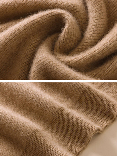 LANLY - Women's Mock Neck Cashmere Sweater Mongolian Cashmere Ribbed Pullover