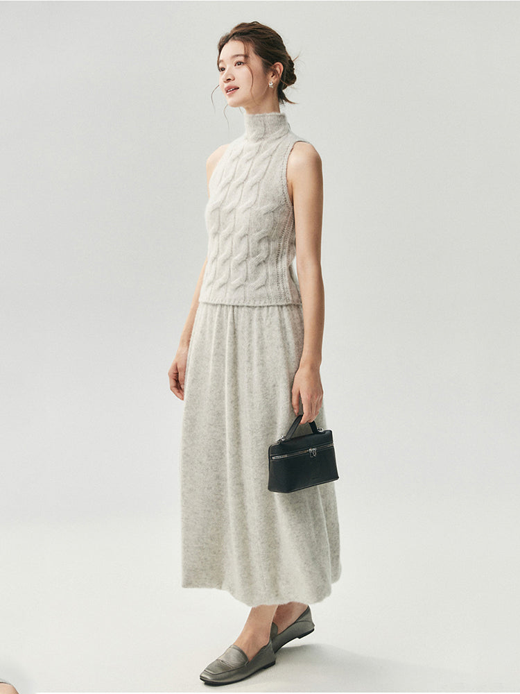 LANLY Wholesale Cashmere Blend Sleeveless Sweater - Premium Inner Mongolia Cable Knit Turtleneck Top