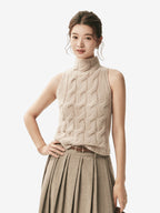 LANLY Wholesale Cashmere Blend Sleeveless Sweater - Premium Inner Mongolia Cable Knit Turtleneck Top
