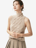 LANLY Wholesale Cashmere Blend Sleeveless Sweater - Premium Inner Mongolia Cable Knit Turtleneck Top