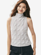 LANLY Wholesale Cashmere Blend Sleeveless Sweater - Premium Inner Mongolia Cable Knit Turtleneck Top