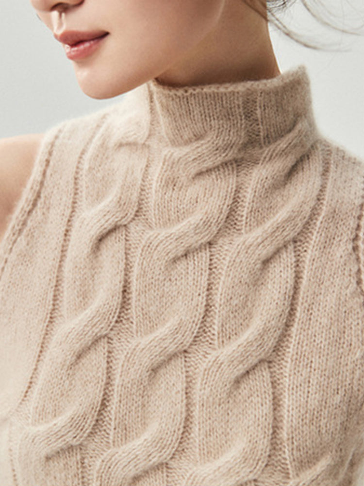 LANLY Wholesale Cashmere Blend Sleeveless Sweater - Premium Inner Mongolia Cable Knit Turtleneck Top