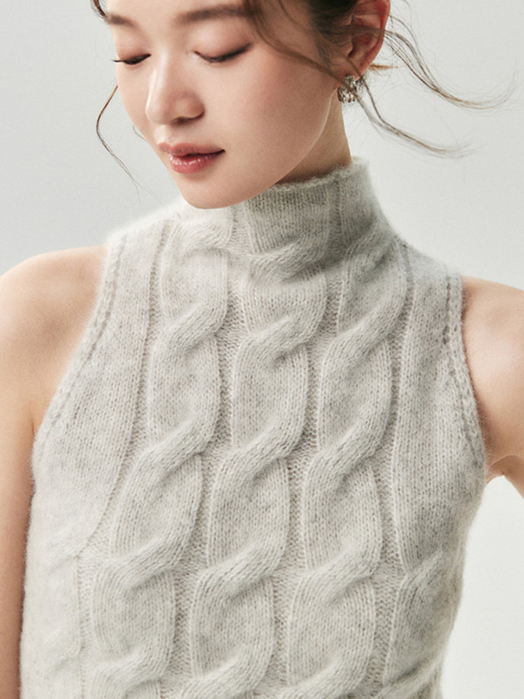 LANLY Wholesale Cashmere Blend Sleeveless Sweater - Premium Inner Mongolia Cable Knit Turtleneck Top